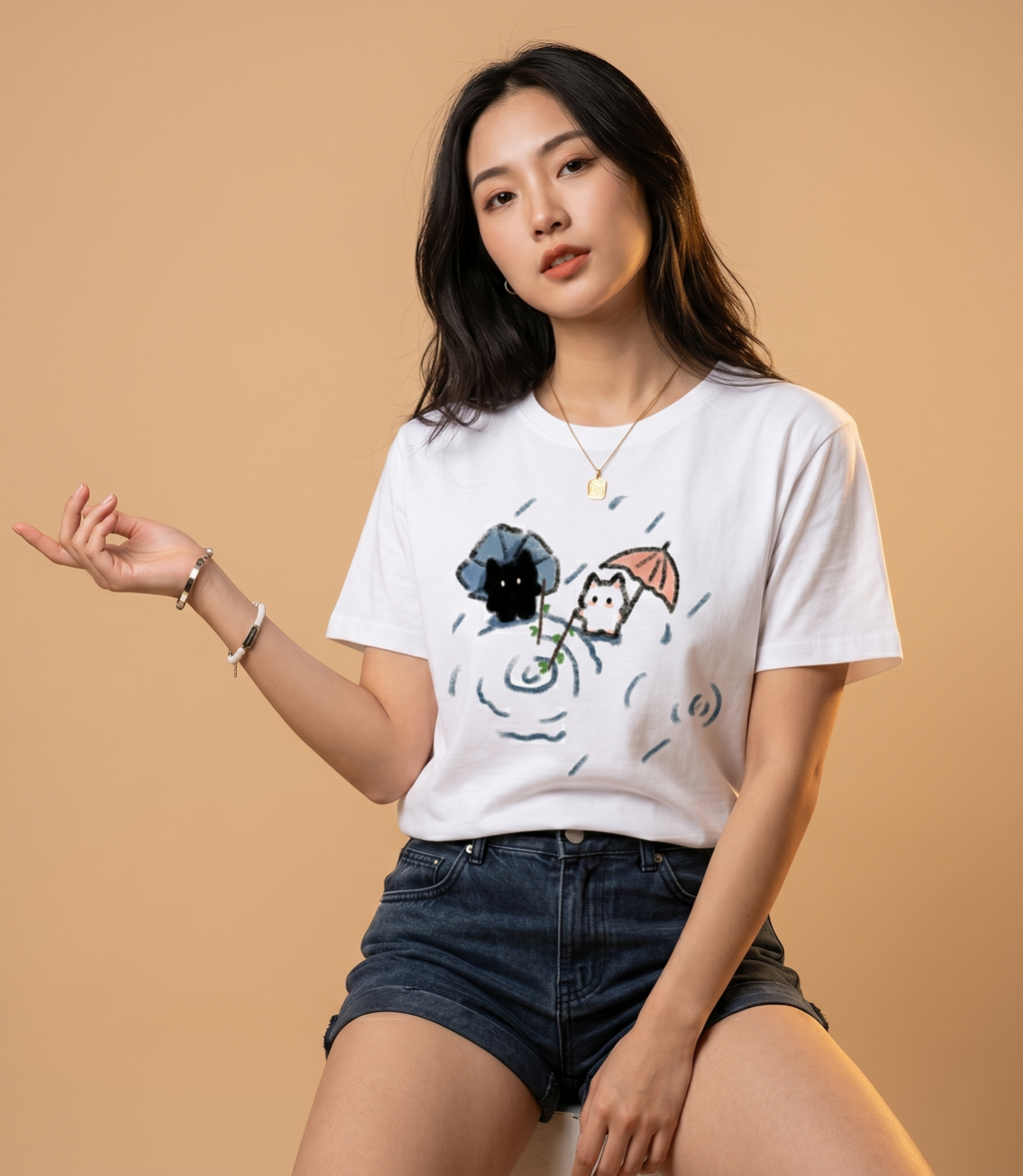 Kawaii Cat Graphic Tee — Loose Fit Women's Short Sleeve Summer Top