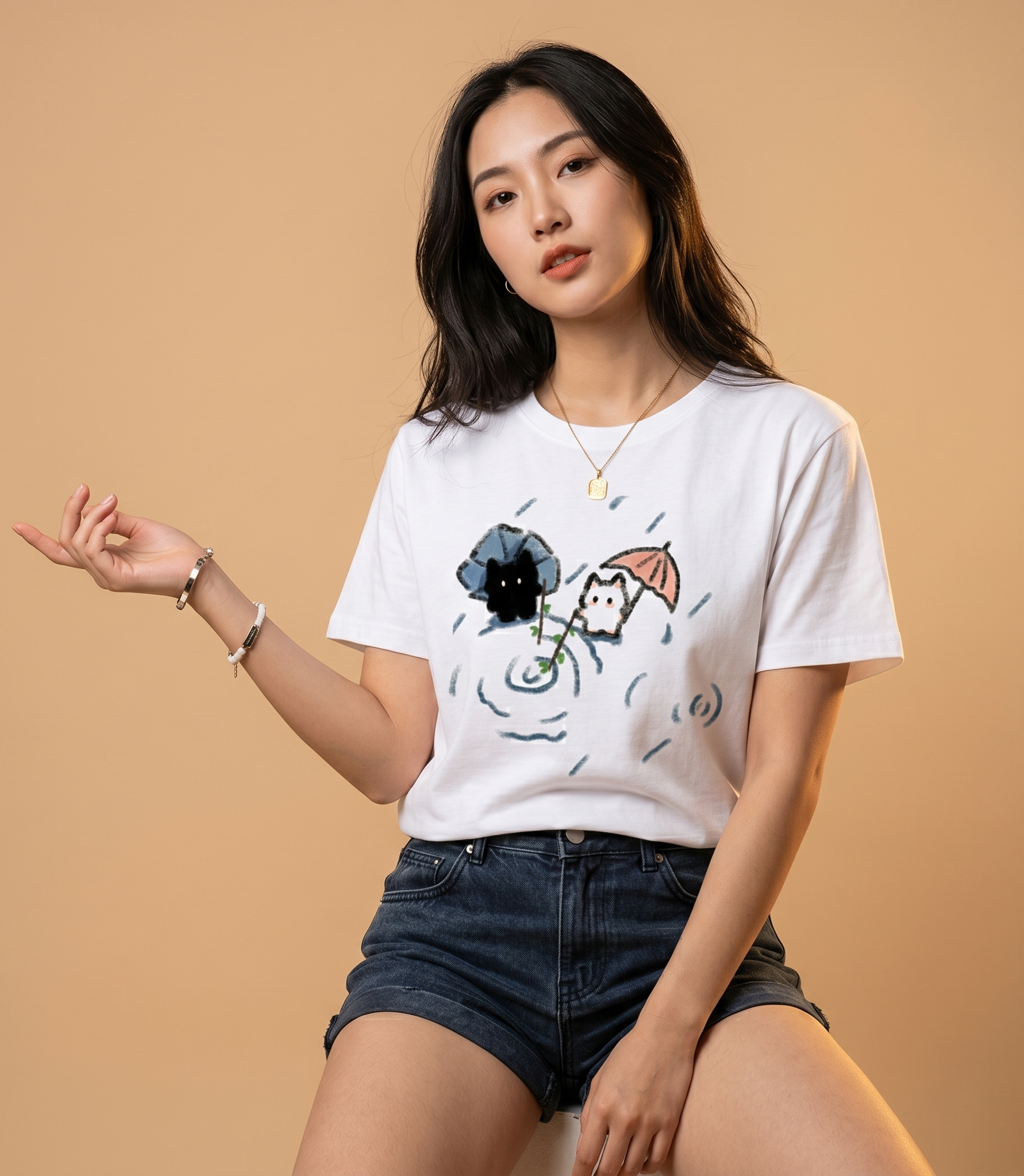 Kawaii Cat Graphic Tee — Loose Fit Women's Short Sleeve Summer Top