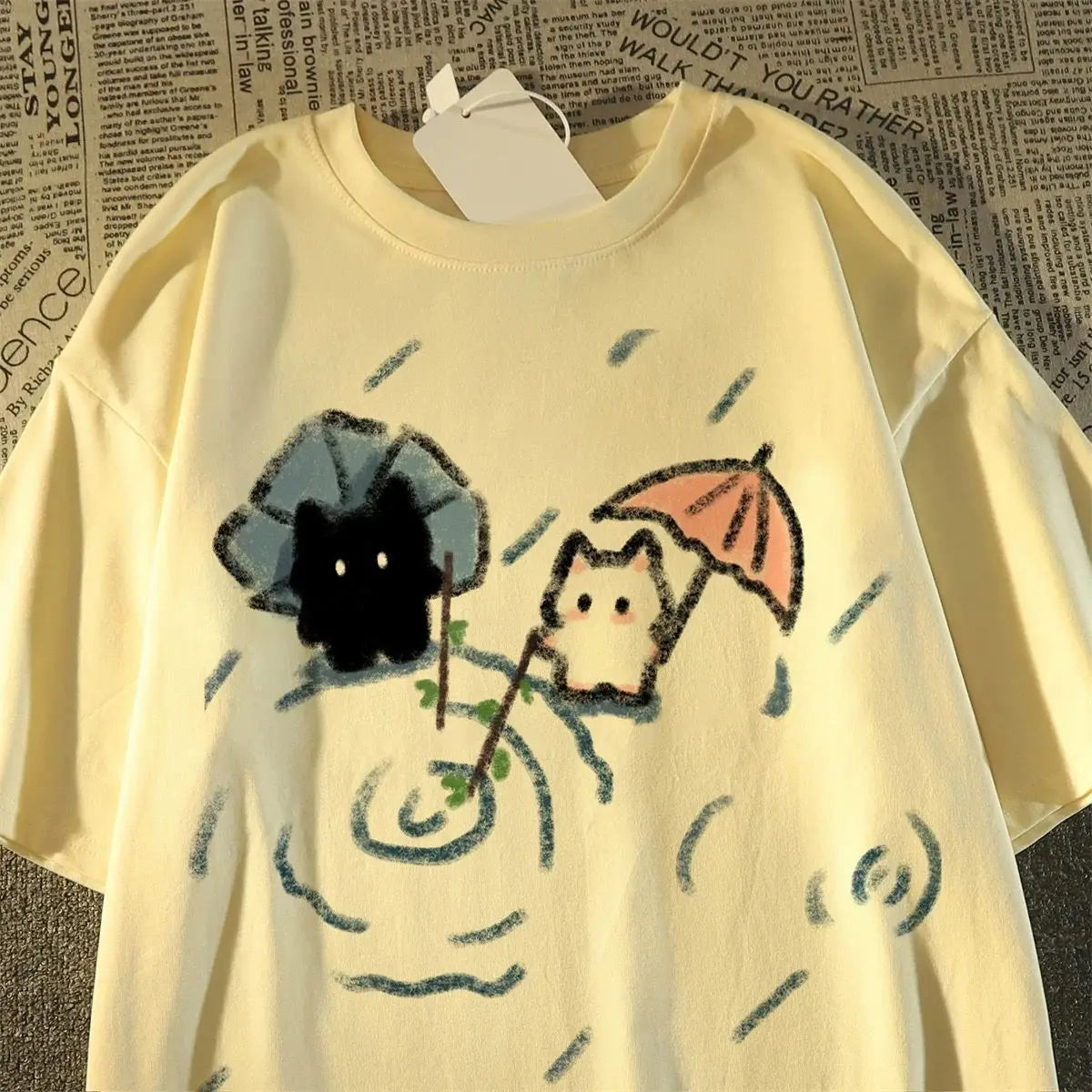 Kawaii Cat Graphic Tee — Loose Fit Women's Short Sleeve Summer Top