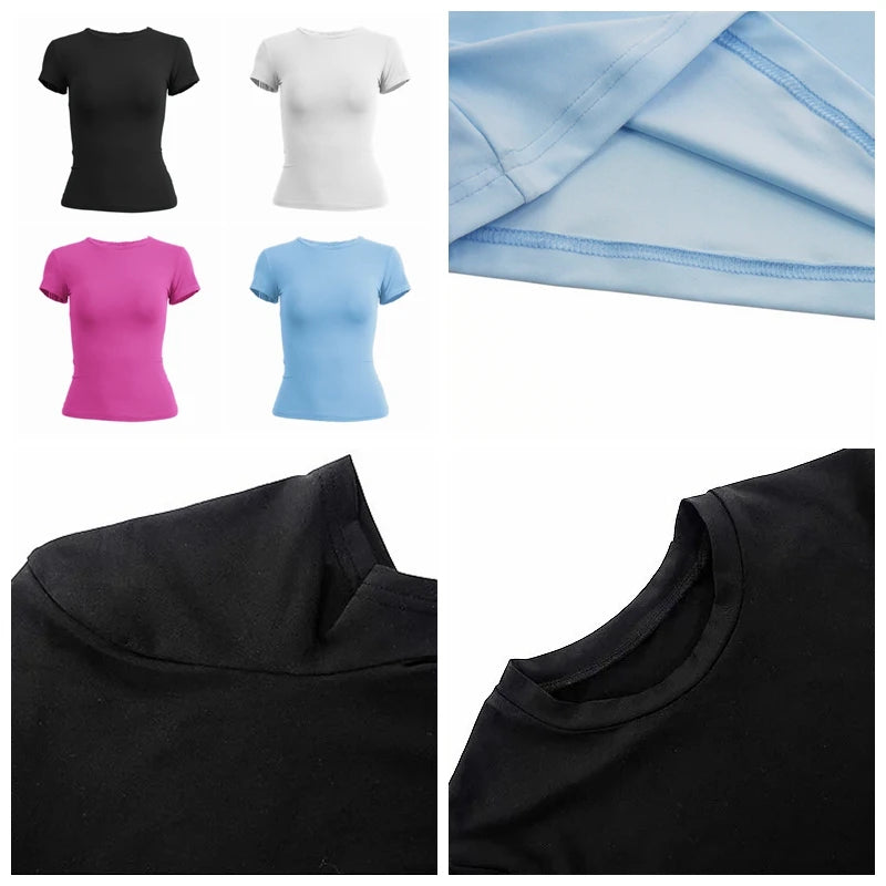 YEAE Women's Y2K Slim Fit Knitted Tee – Sporty O-Neck Short Sleeve Top