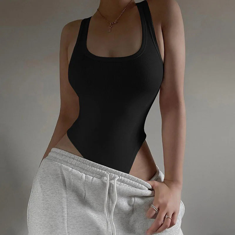 Dozw Women's Halter Neck Knit Bodysuit – Sexy Sleeveless Bodycon Off-Shoulder Clubwear