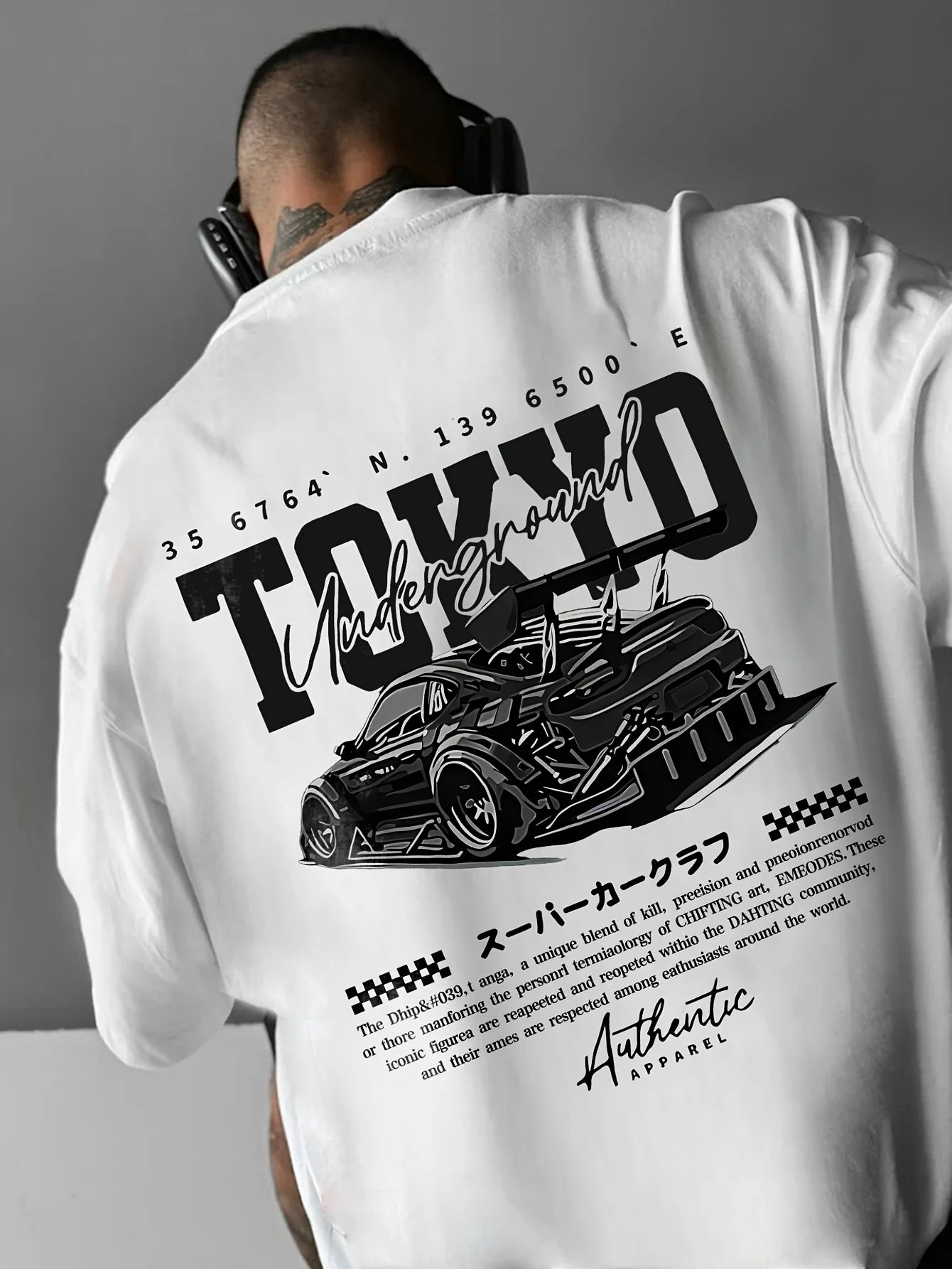 Men's short-sleeved T-shirt, printed with racing cars