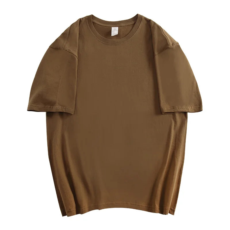 100% Cotton Unisex Basic Tee — Loose Fit O-Neck Short Sleeve Solid Top