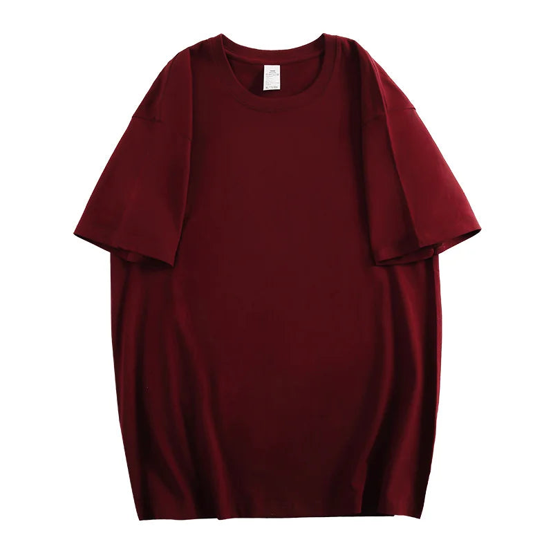 100% Cotton Unisex Basic Tee — Loose Fit O-Neck Short Sleeve Solid Top