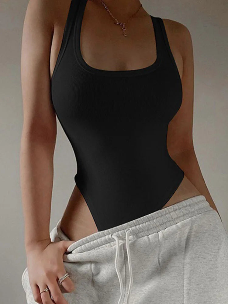 Dozw Women's Halter Neck Knit Bodysuit – Sexy Sleeveless Bodycon Off-Shoulder Clubwear