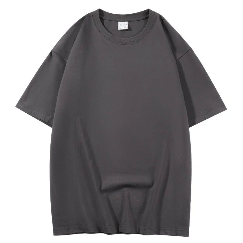 100% Cotton Unisex Basic Tee — Loose Fit O-Neck Short Sleeve Solid Top