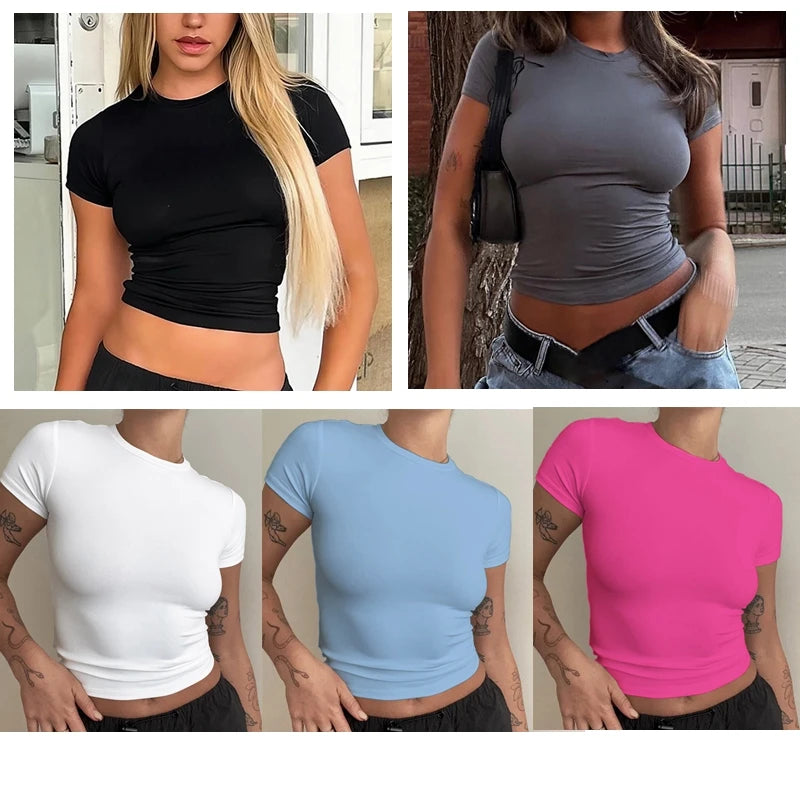 YEAE Women's Y2K Slim Fit Knitted Tee – Sporty O-Neck Short Sleeve Top