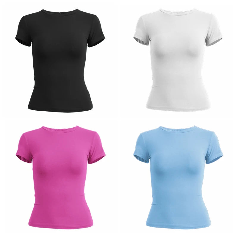 YEAE Women's Y2K Slim Fit Knitted Tee – Sporty O-Neck Short Sleeve Top
