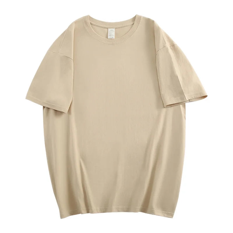 100% Cotton Unisex Basic Tee — Loose Fit O-Neck Short Sleeve Solid Top
