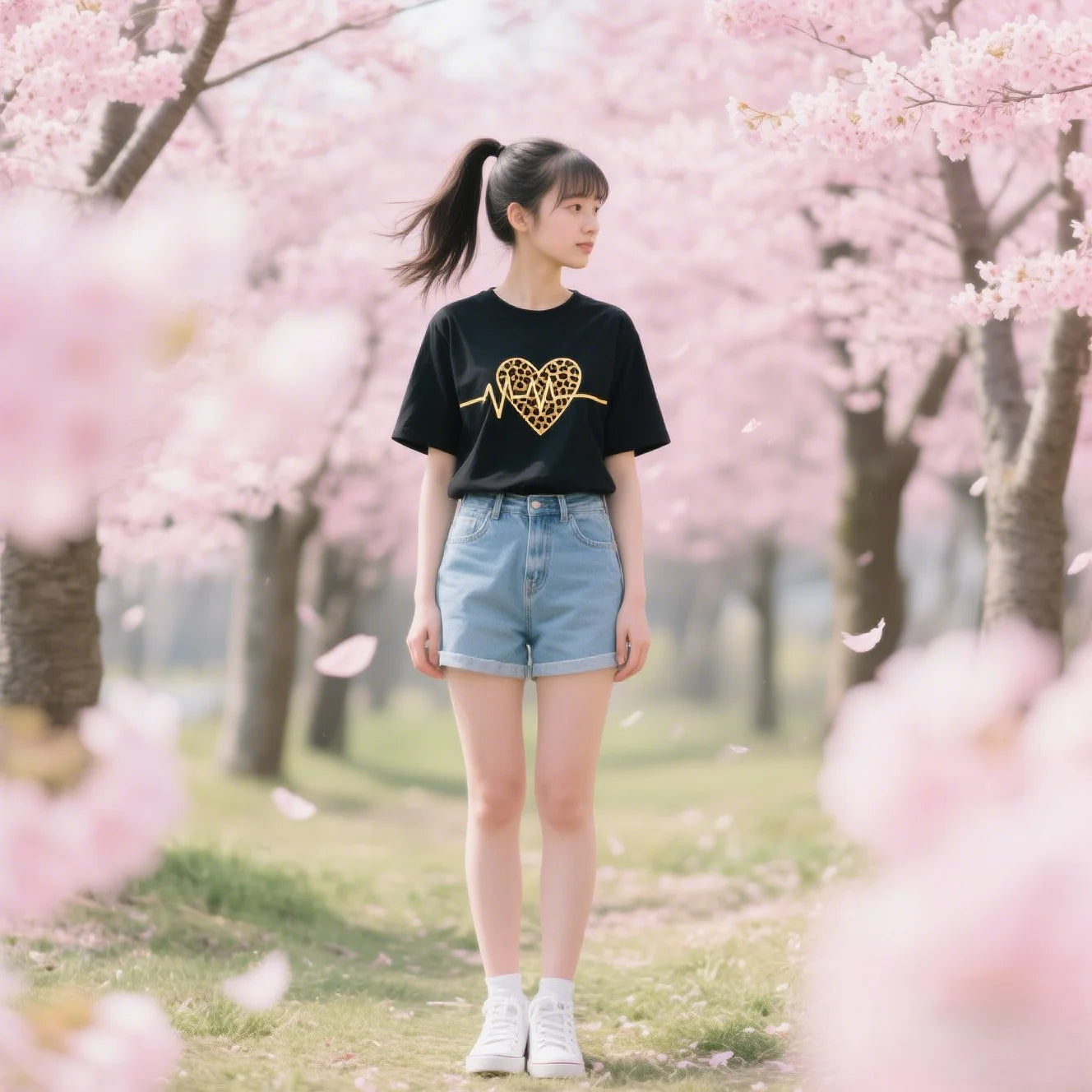 Leopard Heart Print Women's T-Shirt — Short Sleeve Summer Tee