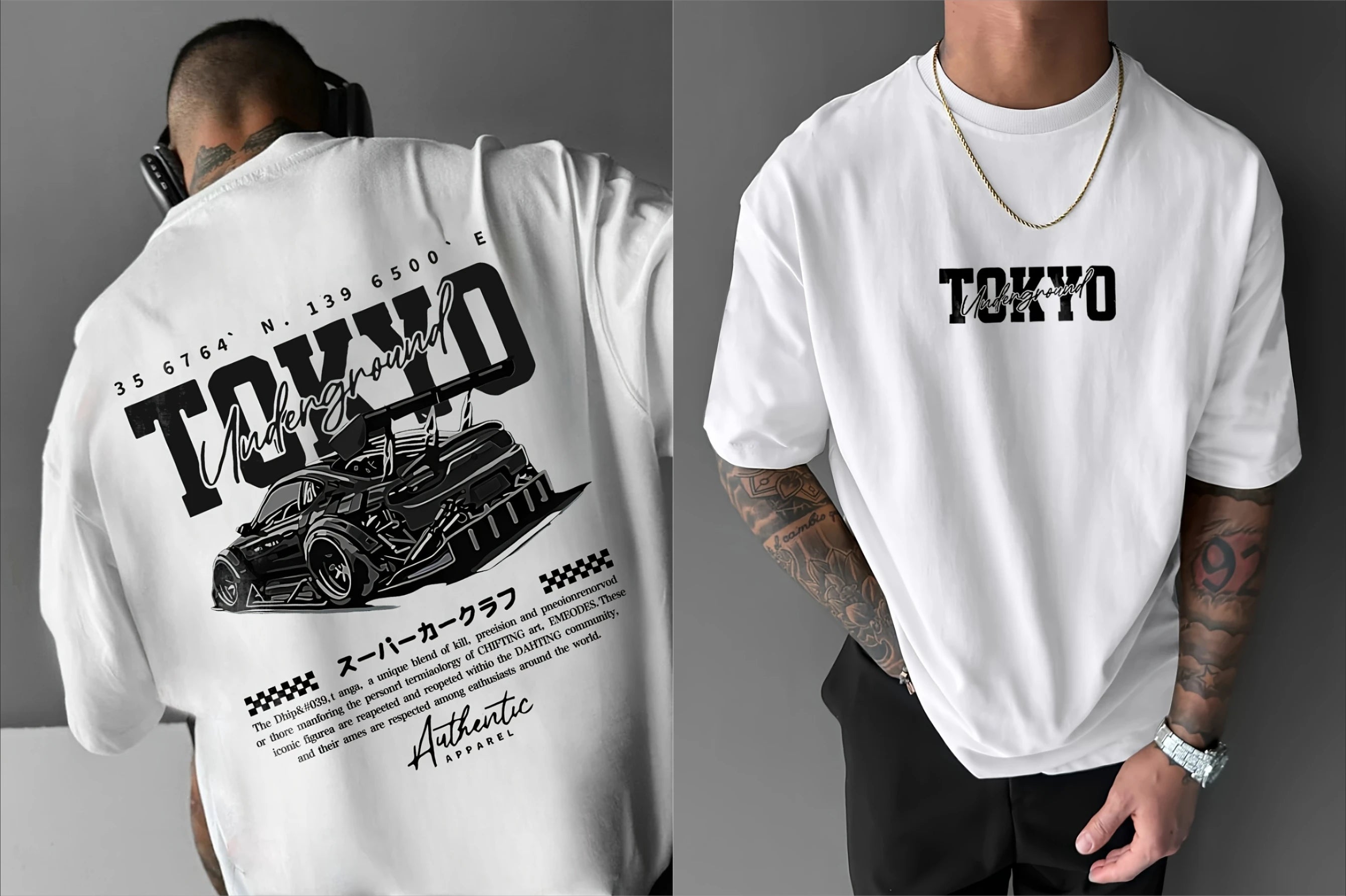 Men's short-sleeved T-shirt, printed with racing cars