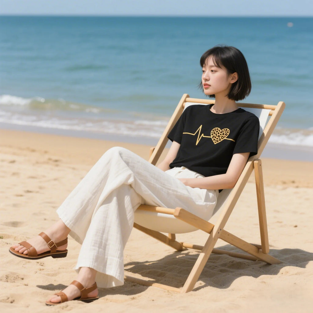 Leopard Heart Print Women's T-Shirt — Short Sleeve Summer Tee