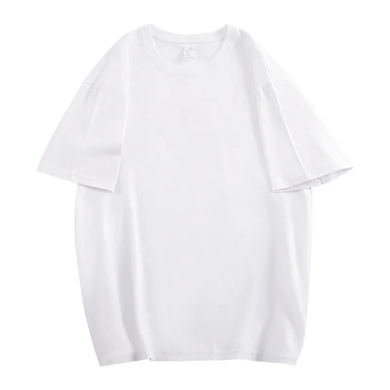 100% Cotton Unisex Basic Tee — Loose Fit O-Neck Short Sleeve Solid Top