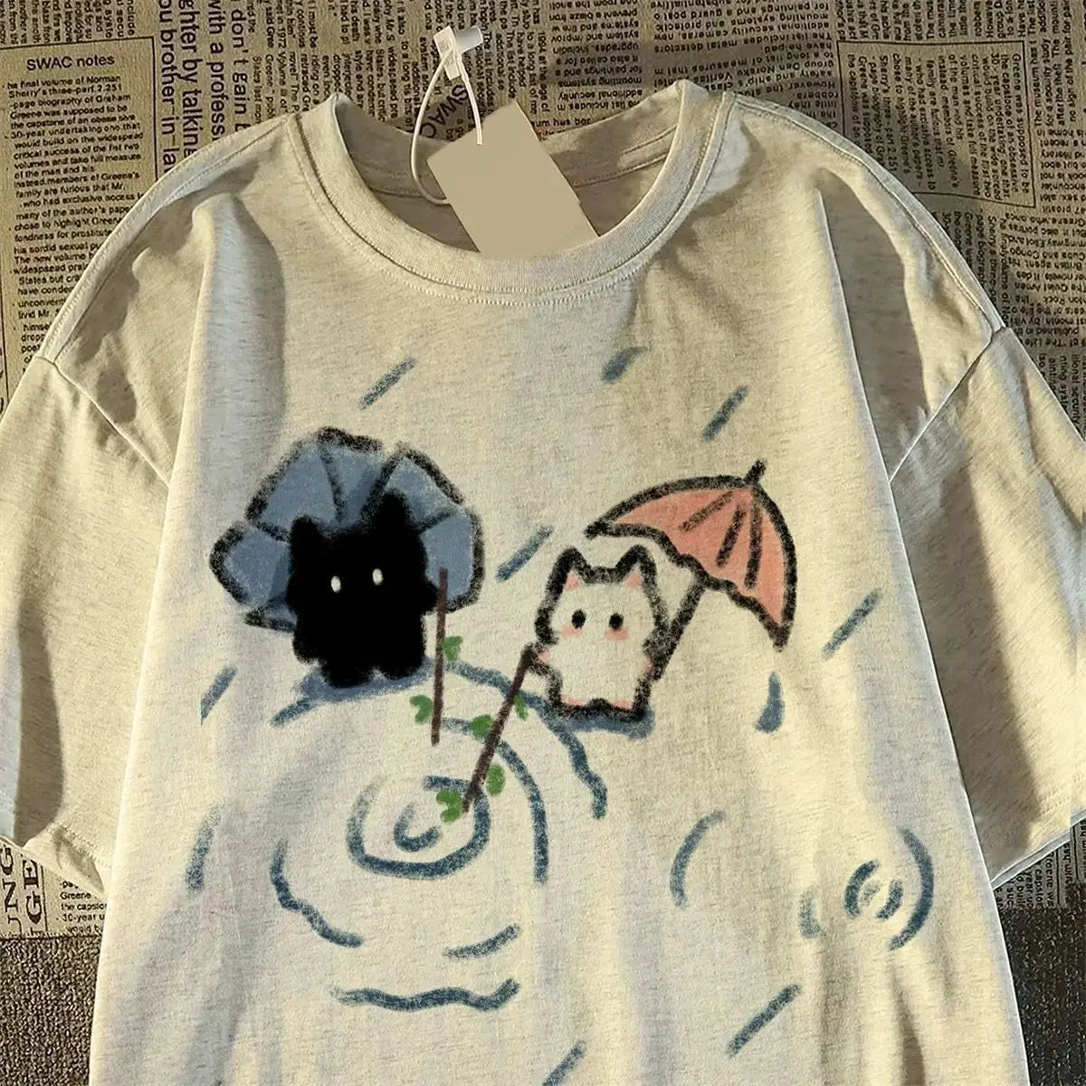 Kawaii Cat Graphic Tee — Loose Fit Women's Short Sleeve Summer Top