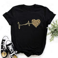 Leopard Heart Print Women's T-Shirt — Short Sleeve Summer Tee