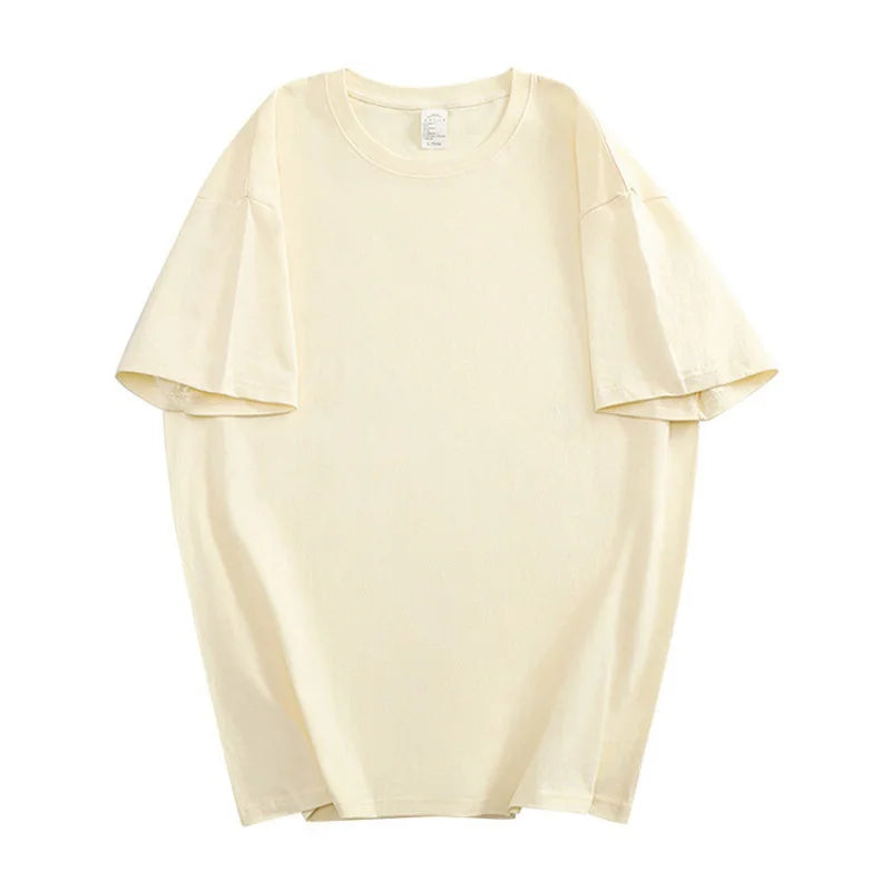 100% Cotton Unisex Basic Tee — Loose Fit O-Neck Short Sleeve Solid Top