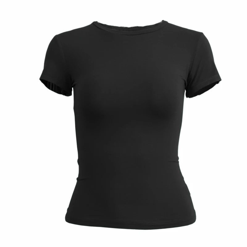 YEAE Women's Y2K Slim Fit Knitted Tee – Sporty O-Neck Short Sleeve Top