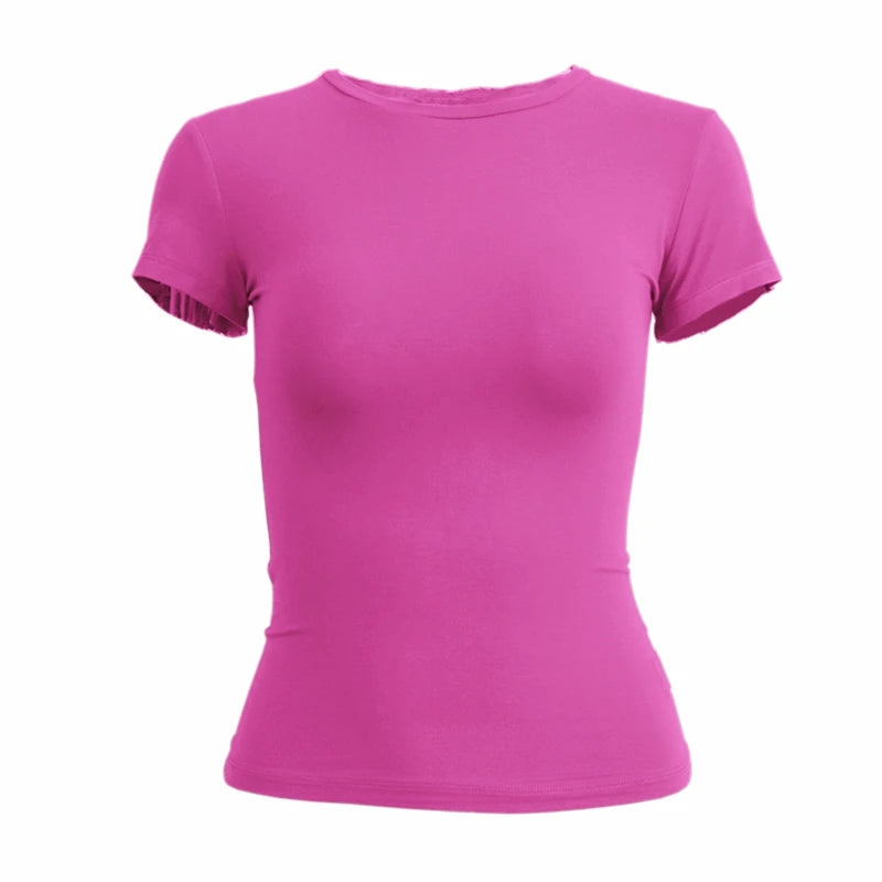 YEAE Women's Y2K Slim Fit Knitted Tee – Sporty O-Neck Short Sleeve Top