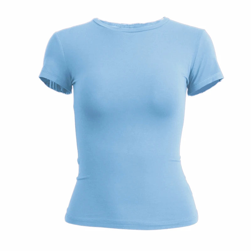YEAE Women's Y2K Slim Fit Knitted Tee – Sporty O-Neck Short Sleeve Top
